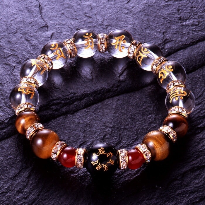 七梵字オニキス宝石ブレス [ ブレスレット 開運 アクセサリー 開運カード付き 梵字 干支 メンズ レディース BL-623 19cmトラメ石 タイガーアイ 白水晶 オニキス 赤メノウ パワーストーン