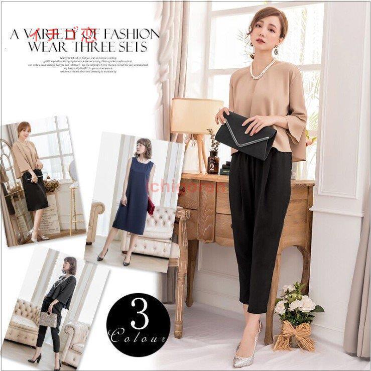 セットアップ 結婚式 パンツド レス 3点セット(バッグ別売り) 二次会 顔合わせ ワンピース ぽっちゃり 同窓会 服装 七五三 フォーマル スーツ 着痩せ