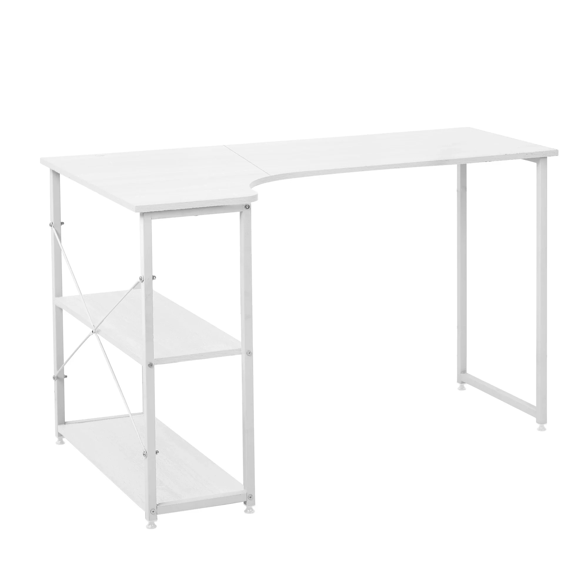 【102】【ホワイト】パソコンデスク L字　120cm　2段ラック付 デスク木製 ミシン台 書斎机 勉強机