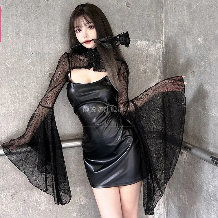 コスチュームスパイスガールドレスセクシーダークゴシックレースラップコスチューム