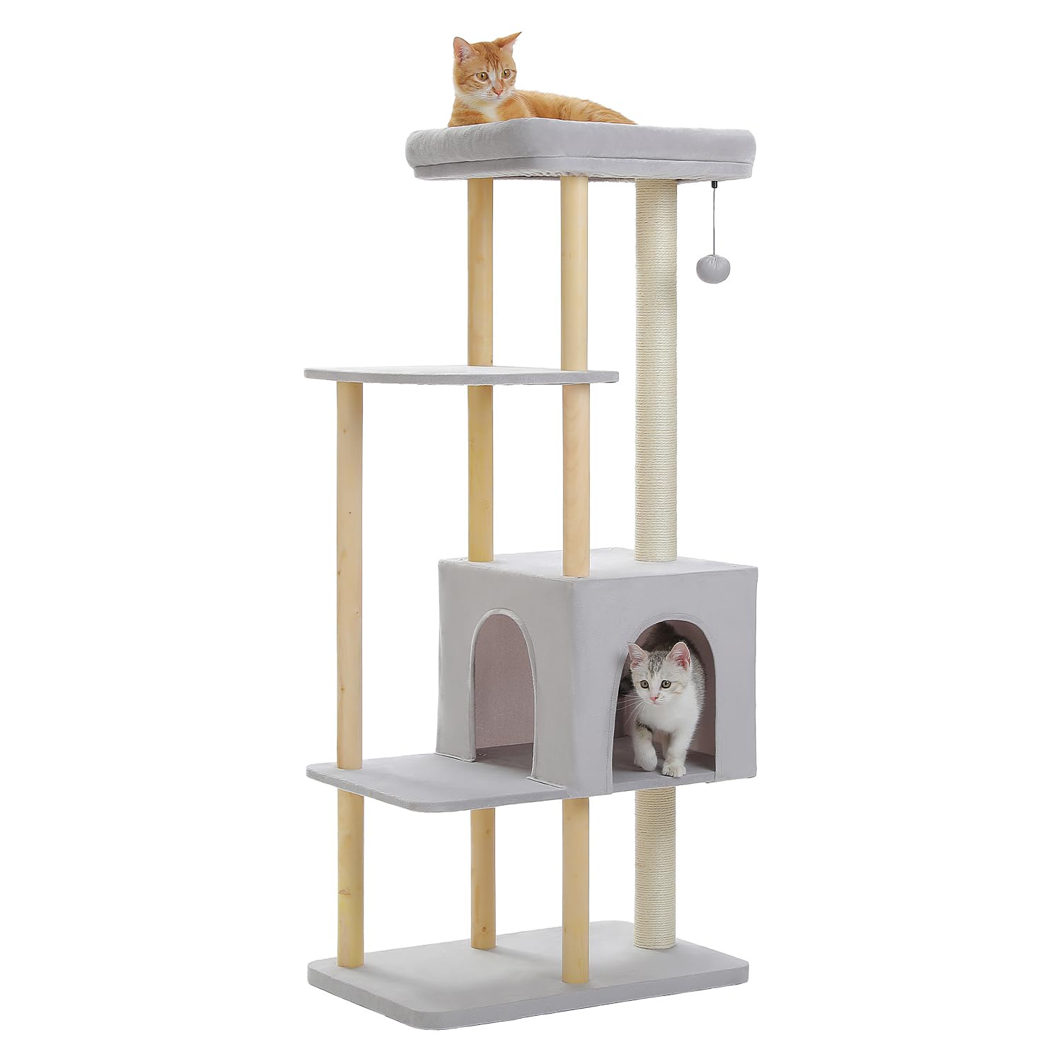 PAWZ Road キャットタワー スリム 猫タワー おもちゃ 多頭飼い 爪とぎ 木目調 大型猫用 おしゃれ 据え置き 安定 シンプル 省スペース 登りやすい 天然麻紐 ナチュラル 頑丈 大型 見晴台