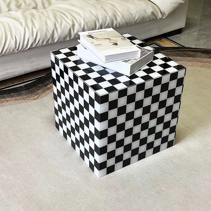 黒と白のモダンなサイドテーブル グリッド アクリル コーヒーテーブル