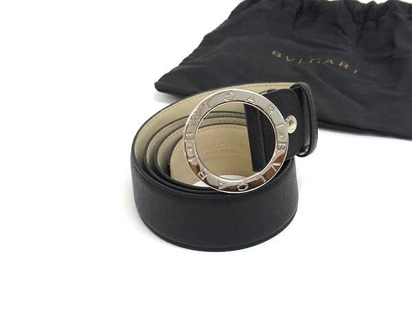 ブルガリ ベルト ブルガリブルガリ レザー 37890 ロゴ ラウンドバックル シルバー金具 ブラック ビジネスベルト ブランド カジュアル 高級 レザーベルト Belt【本物保証】