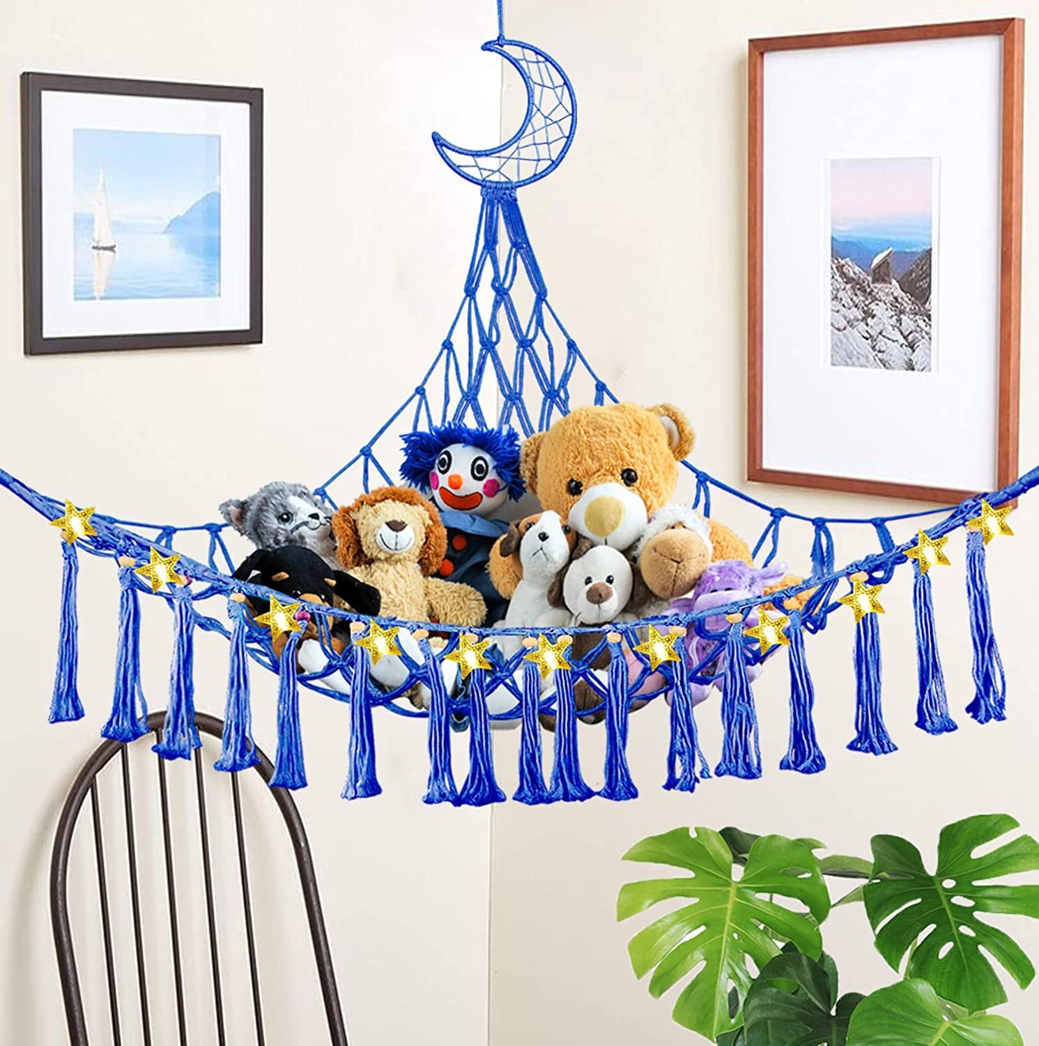 纯手工编织墙角网编织棉绳网兜吊床收纳玩具收纳墙角装饰家具软装