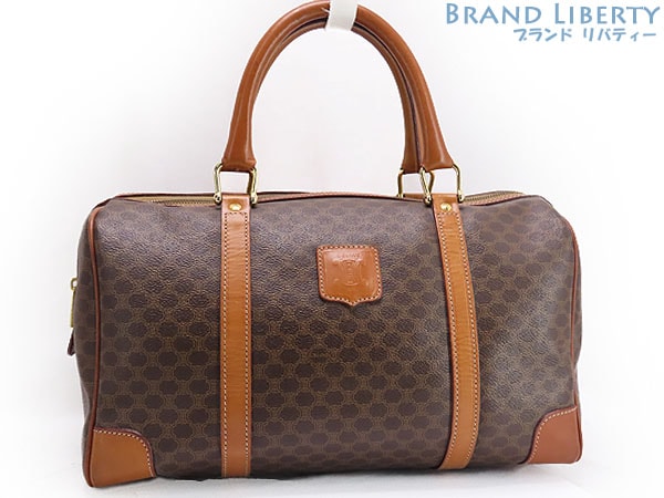 美品セリーヌヴィンテージマカダムミニボストンバッグハンドバッグブラウンダークブラウンPVCレザー