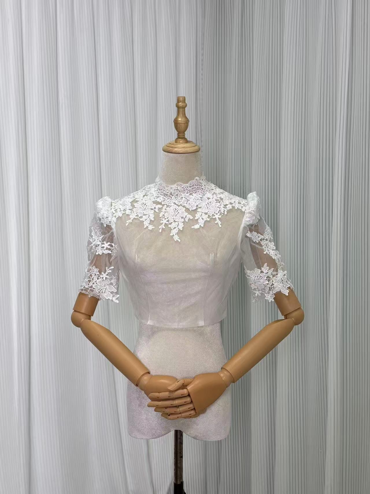 ウエディングドレス ラウンドネック ファスナー オフホワイト 短袖 ボレロ 披露宴/結婚式 前撮り