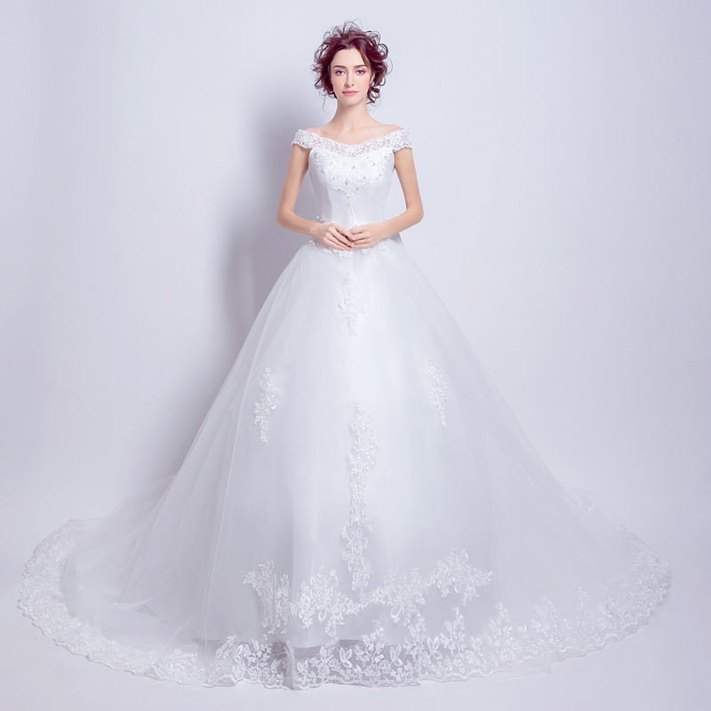 ウエディングドレス ベアトップ ブライダル 上品な 花嫁ドレス オシャレ トレーンタイプ レディース