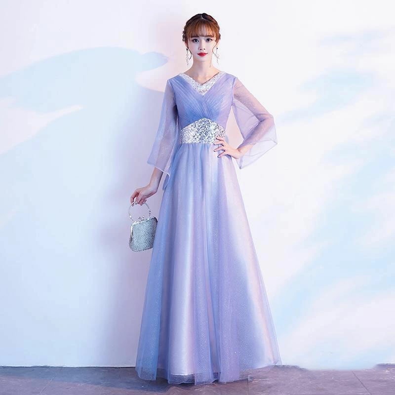 カラードレス ファスナー グレー パーティードレス ロングドレス 結婚式 二次会 発表会 演奏会 ウェディングドレス ウエディングドレス Vネック 舞台 コンテスト イブニングドレス コンサート コン