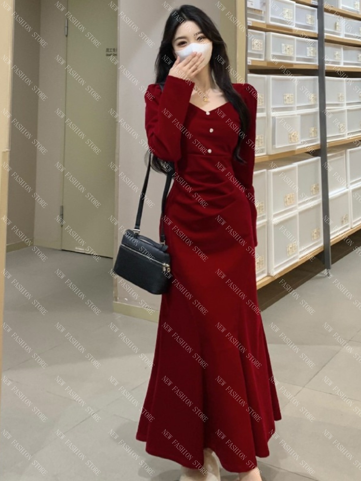 オーバーサイズフレンチワンピース秋冬ドレススカート-51