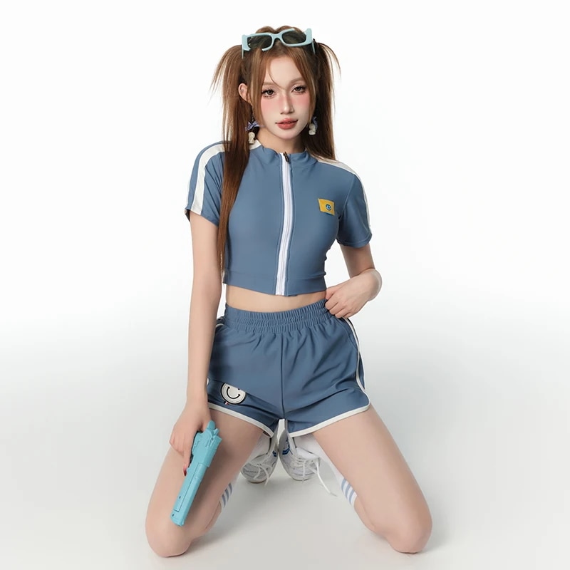 女性の韓国スタイルのハイウエスト水着女性の夏のビーチウェアタンキニセットスポーツ水着サーフィン水着新しい2個2024 - 201768104