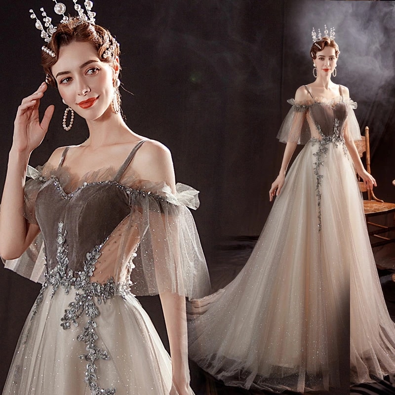 結婚式 ワンピース パーティードレス イブニングドレス ドレス ロング 吊りスカート ワンピース フォーマルドレス ウェディングドレス フォーマル 服 着痩せ 大人 上品 20代30代40代 大きいサ