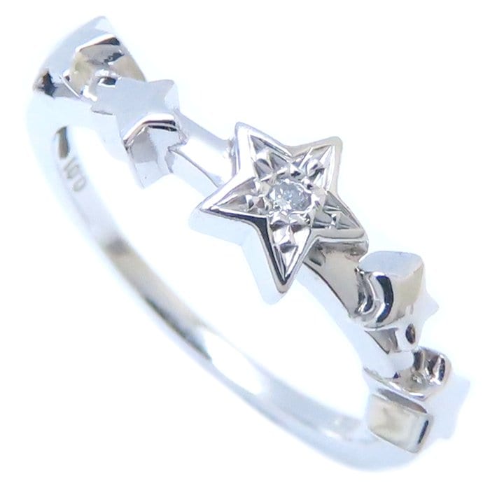 スター リング 指輪 ダイヤモンド0.01ct 8号 星モチーフ K18WG ホワイトゴールド/293934【中古】