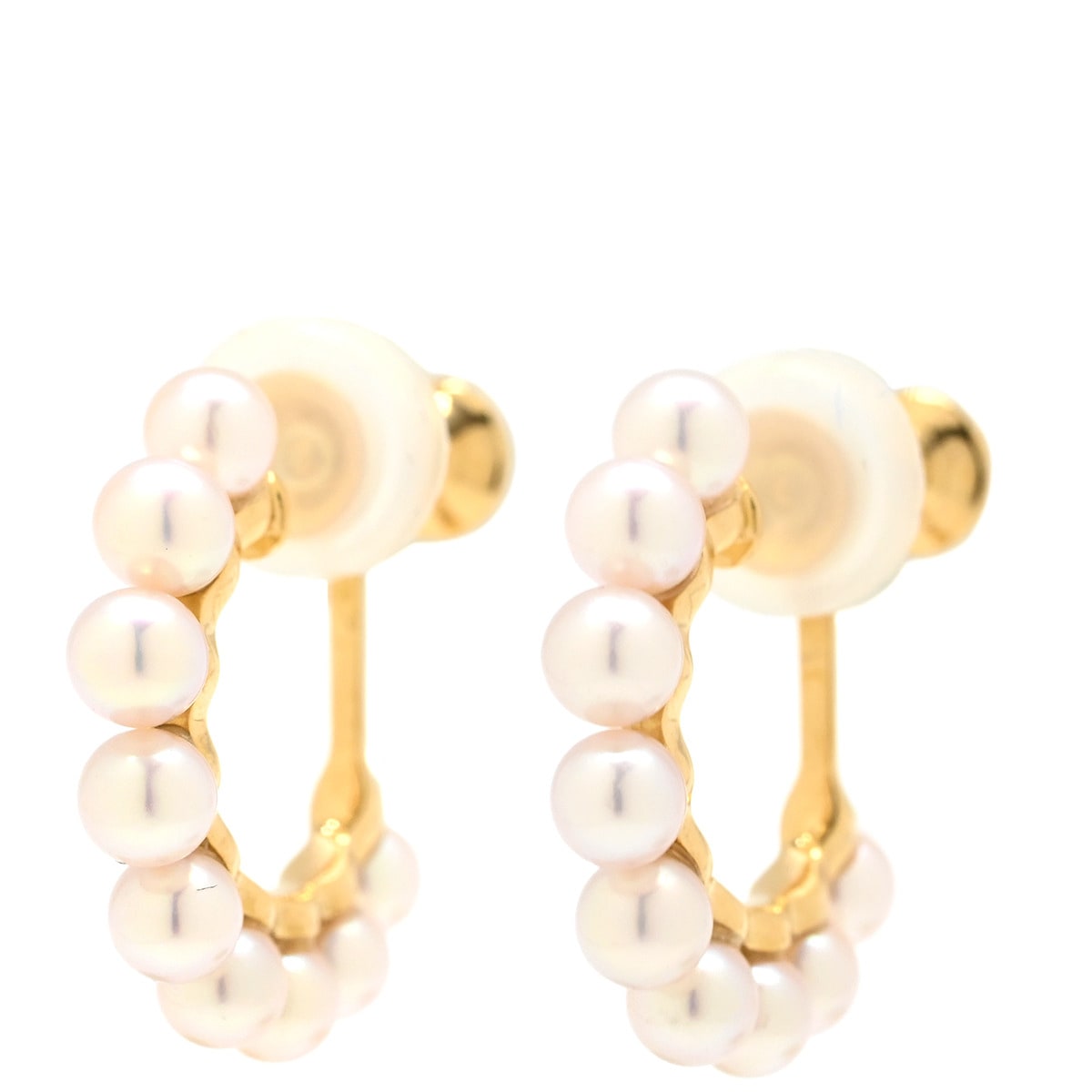 TASAKI イヤリング パール パールホワイト×イエローゴールド 750YG Au750 フープ風 小粒パール 9粒 【中古】