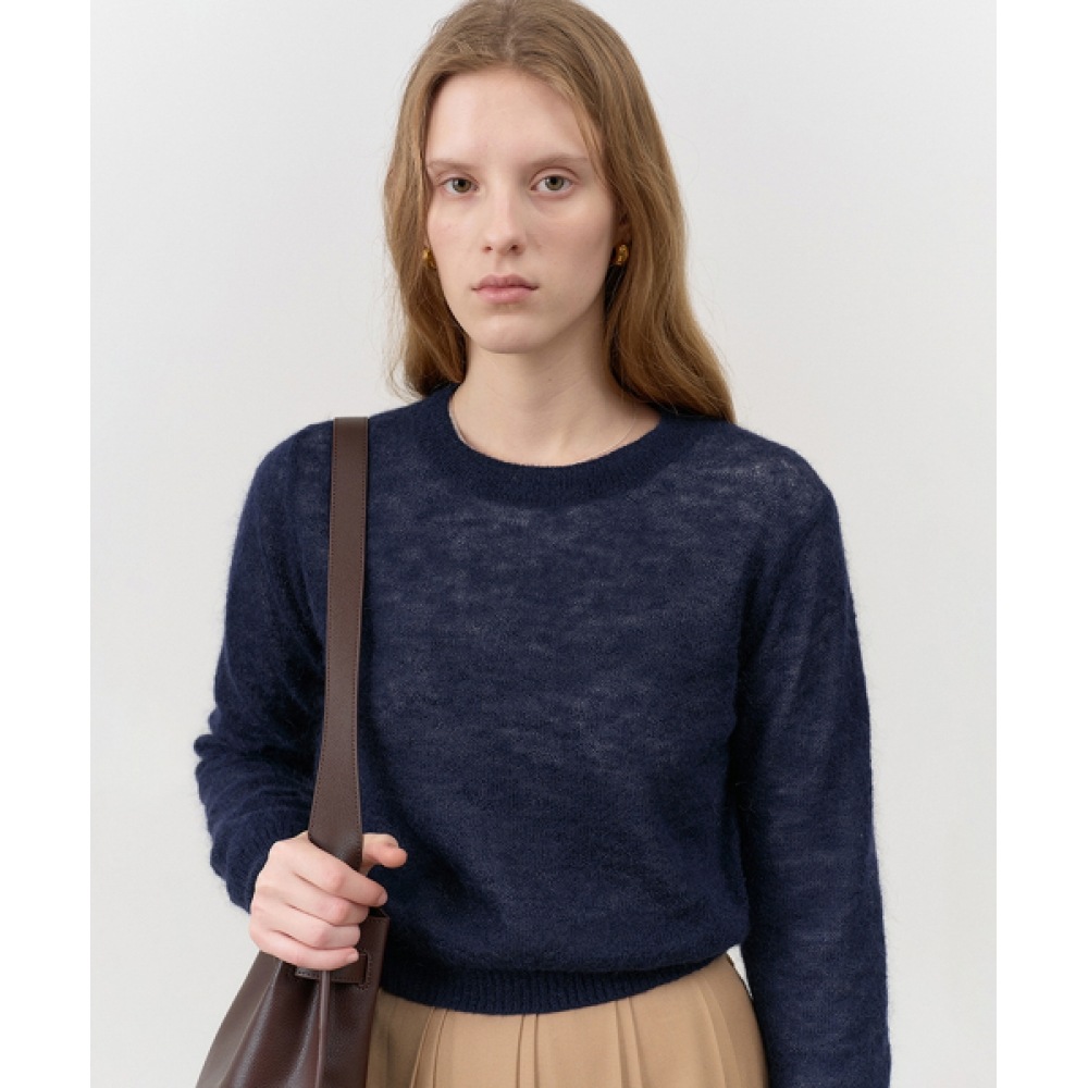 ダンスト女性用キッドモヘアクルーネックニットネイビー_UDSW4C202N2