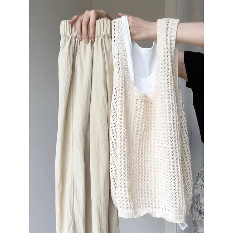 ハイエンドのカスタマイズ-春のデザイン年齢低減スーツ女性のための 2025 新しいファッションホットガール中空ブラウスベストカジュアルパンツ 3 点セット