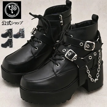 公式SHOP特典キズ補修液付 / ヨースケ 厚底ブーツ メンズ マルチウェイ レースアップブーツ リングベルトチェーン付き 歩きやすい 8cm 厚底ヒール