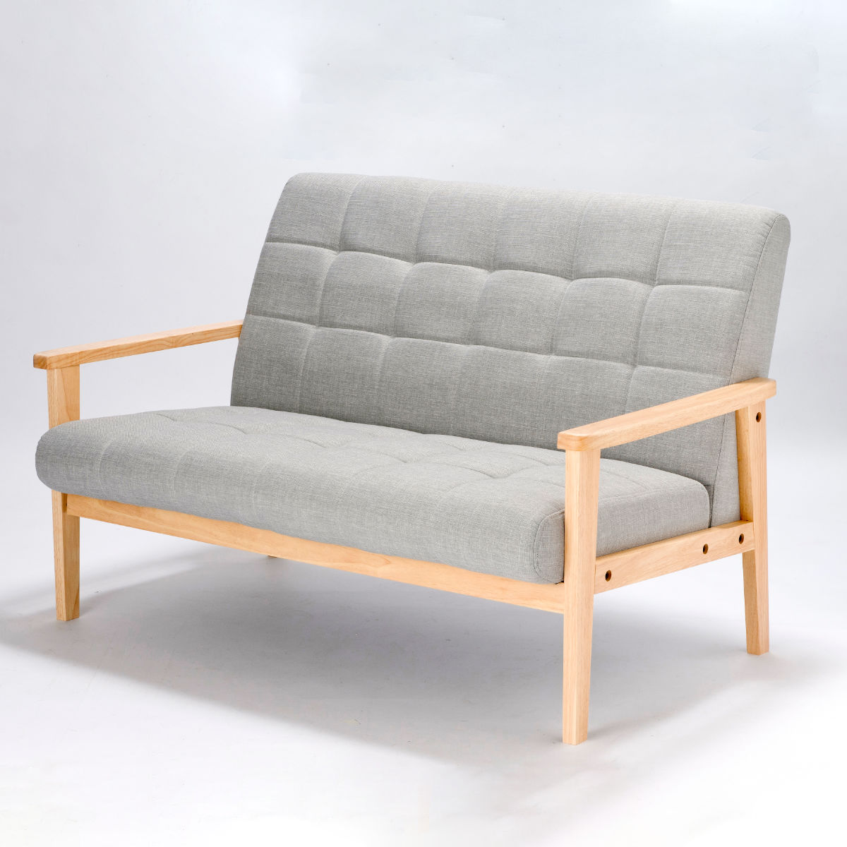 ソファ 2人掛け 幅122cm 木肘 ラニット 北欧 ファブリック 布張り フレーム 天然木 木製 ひじ掛け グレー リビング ナチュラル シンプル