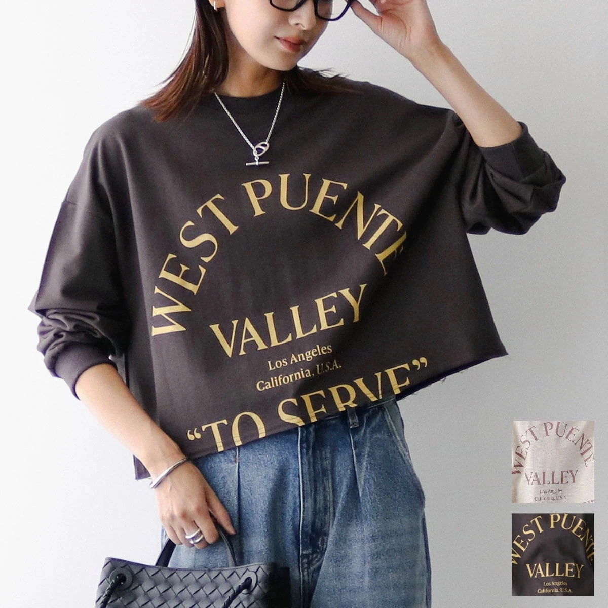 CHIGNON シニヨン カットソー 8454-100KK レディース カットオフ ロゴ クルーネック ロンT 長袖 カラー2色