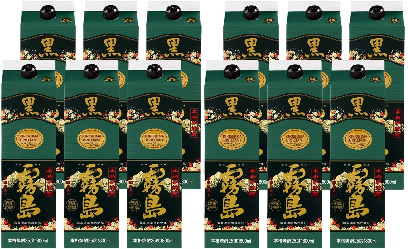 【送料無料】霧島酒造 本格芋焼酎 黒霧島 25度 パック 1800ml 1.8L×2ケース/12本