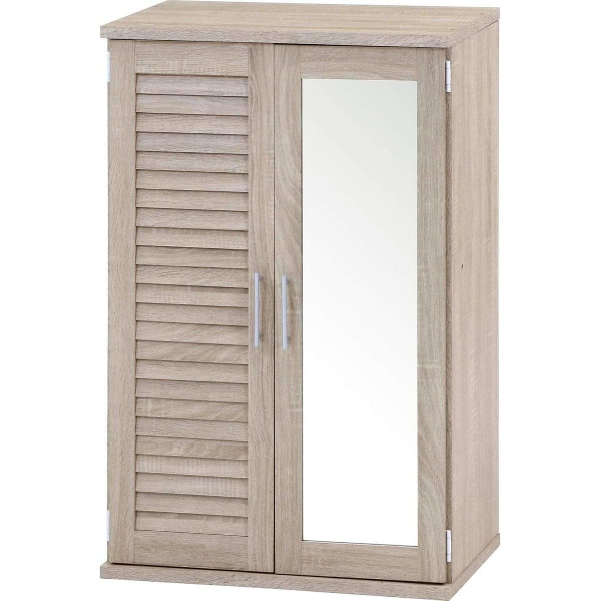 【i】不二貿易 シューズボックス 靴箱 下駄箱 ミラー付 ルーバータイプ ライトオーク 86191 可動棚 玄関収納 鏡付き 【代引不可/北海道・沖縄・離島不可】 cm　裏