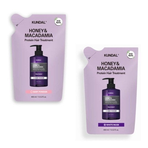 クンダルプロテイントリートメント詰め替えパックベビーパウダー400ml +ホワイトマスク400ml香り保湿栄養