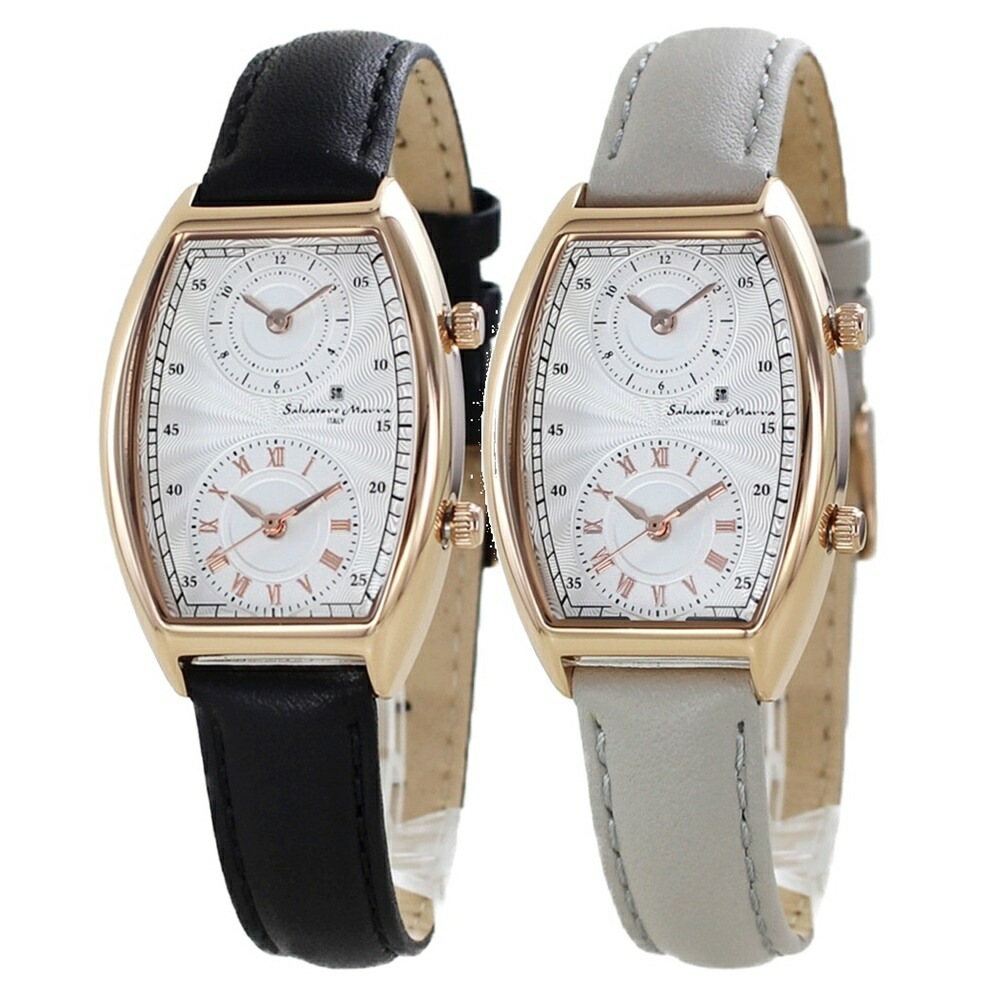 サルバトーレマーラ ペアウォッチ ペア腕時計 シンプル ブラック グレー 革ベルト 腕時計 手表 同じサイズ お揃い 2つの時間表示 海外 両親 夫婦 ペア カップル 誕生日 結婚式 結婚記念日 プレ
