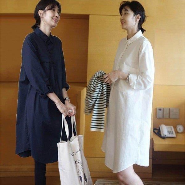 シャツワンピース ワンピース ブラウス 春 長袖 レディース 大きいサイズ きれいめ ミモレ 膝丈 無地 チュニック ロングワンピース 秋