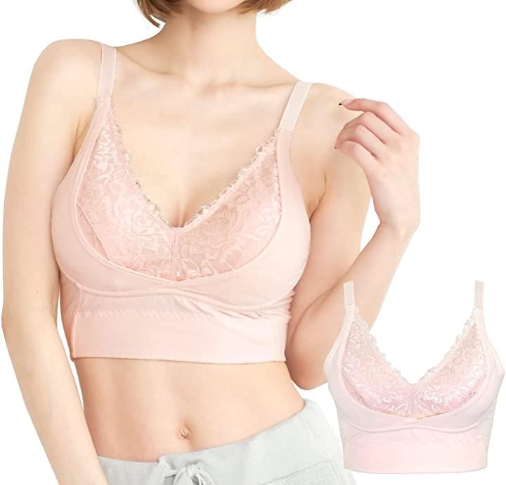 Smile LaLa レディース ブラ ブラジャー ナイトブラ 綿 コットン 夜用ブラ 育乳 ノンワイヤー(ピンク2個, L)