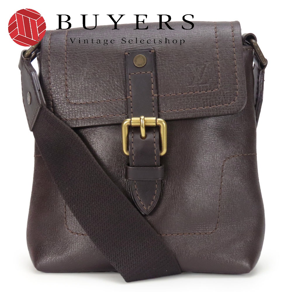 中古 ショルダーバッグ ユマ M92995 ユタ レザー ダークブラウン ゴールド金具 斜め掛け ポシェット シンプル メンズ 男性