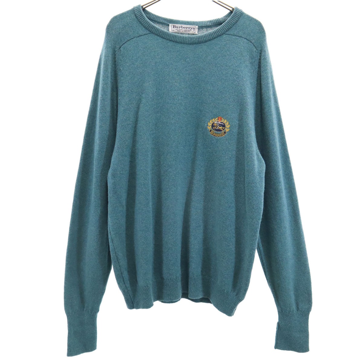 Burberrys バーバリーズ 90s イングランド製 ウール オールド 長袖 セーター 38 ブルーグリーン メンズ 古着