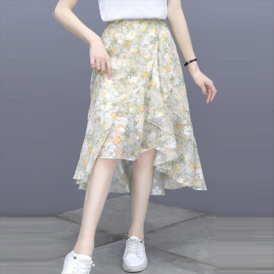スカート ロングスカート ロング丈 ミモレ丈 膝丈 ひざ下丈 アシンメトリー丈 フレア Aライン シンプル ハイウエスト かわいい 大人可愛い きれいめ カジュアル 大人 上品 おしゃれ