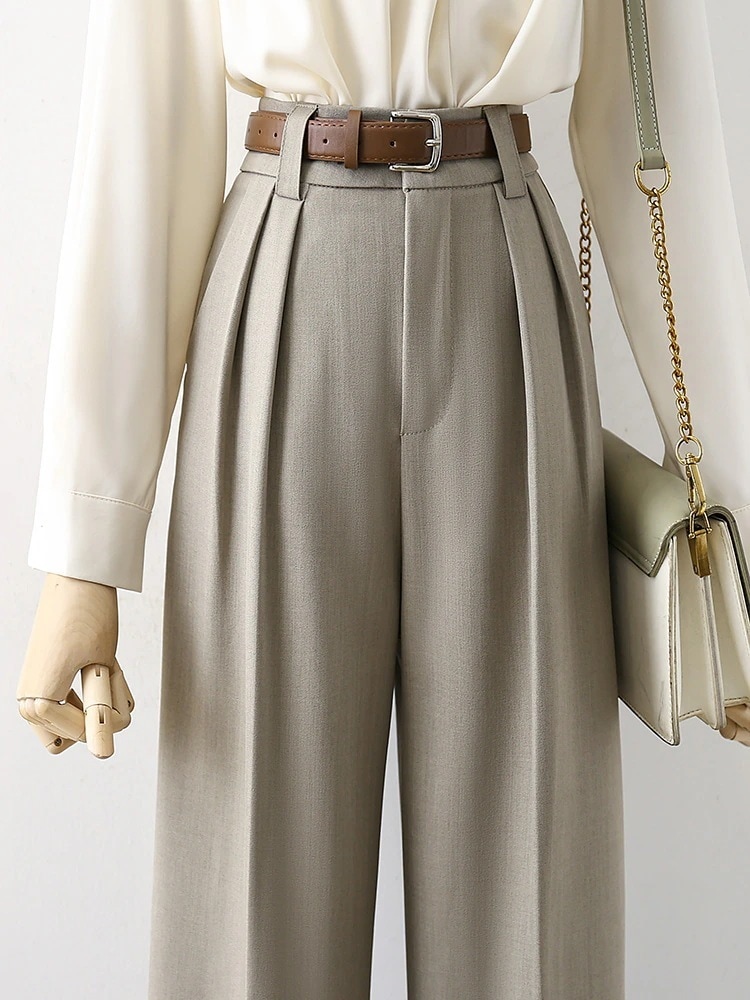 パンツハイウエストのストレートスーツのズボンの女性の春と秋の新型の黒色のワイドレギンスのズボンのOLの職業の百合はやせているズボンを現します