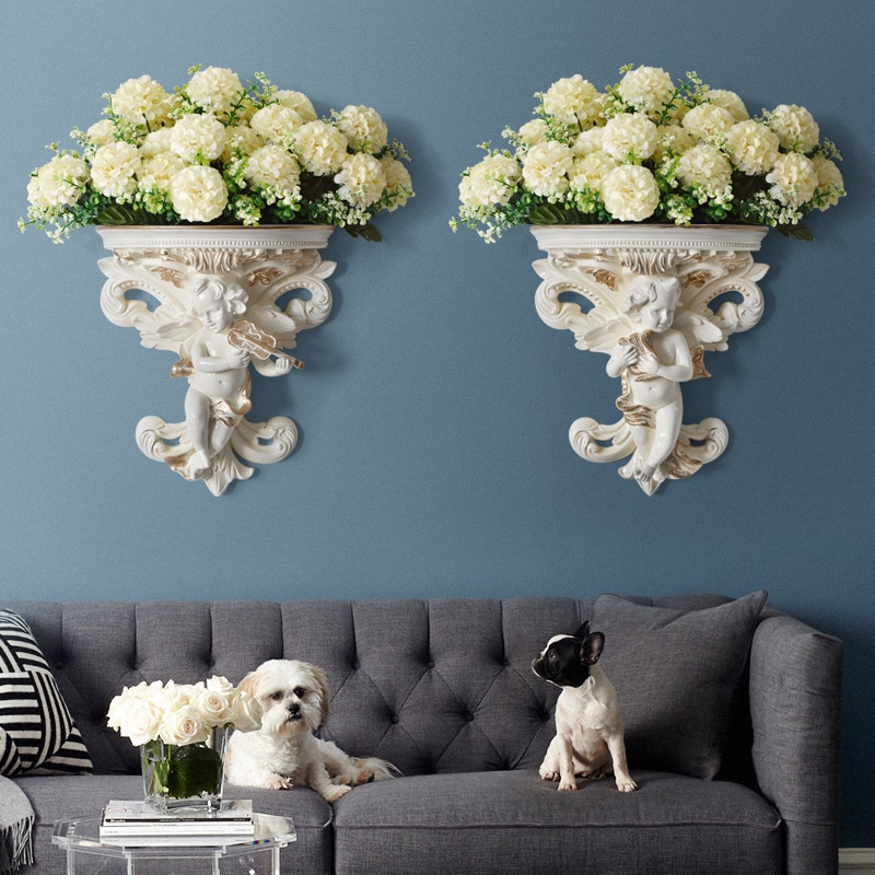 収納ラック 壁掛け ハンギングラック ウォールラック ヨーロピアン 天使 ヴァイオリン ハープ バロック ホワイト ブルー インテリア リビング 玄関