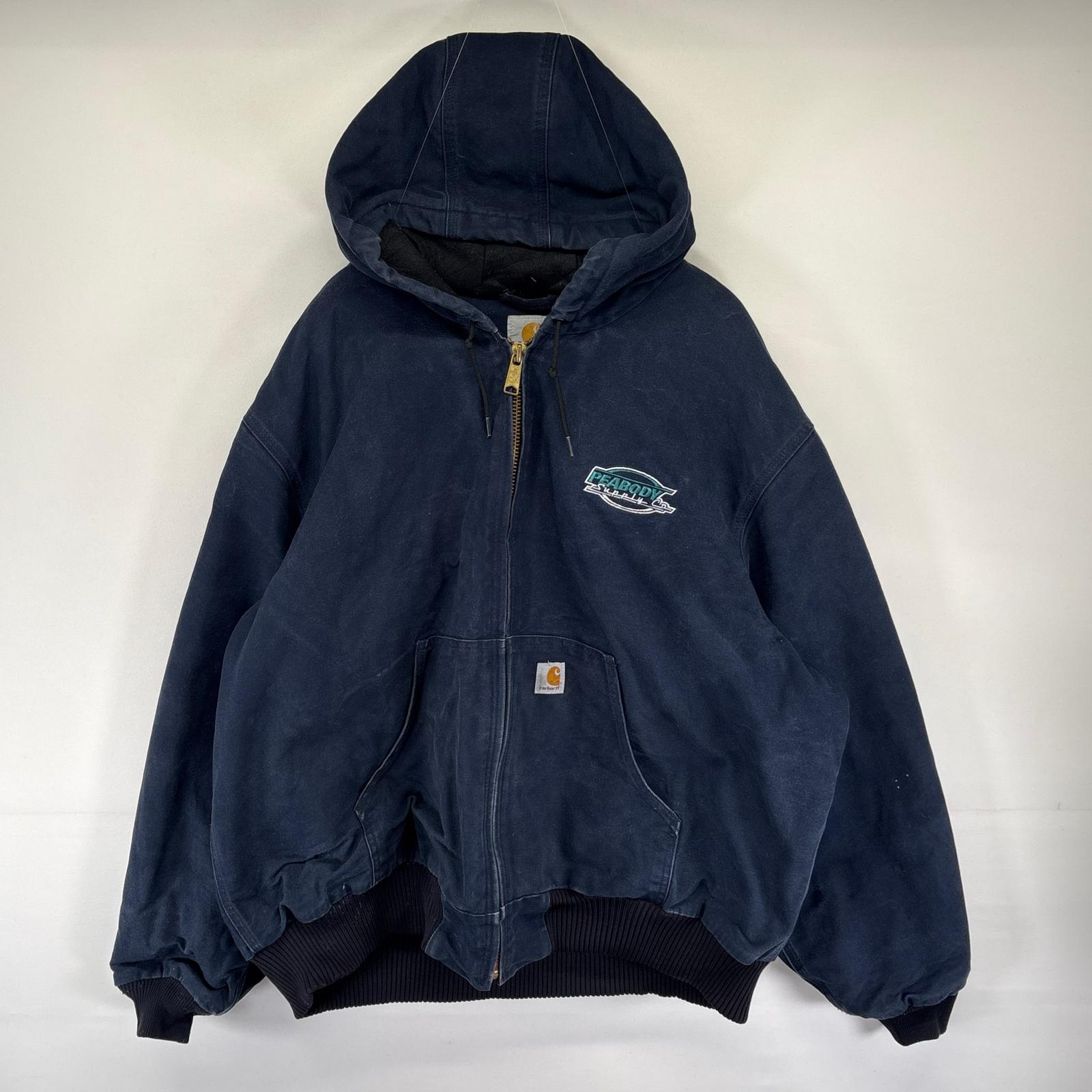 古着 ダック ジャケット 中綿 アクティブジャケット フルジップ ワンポイント 2XL ネイビー系 メンズ