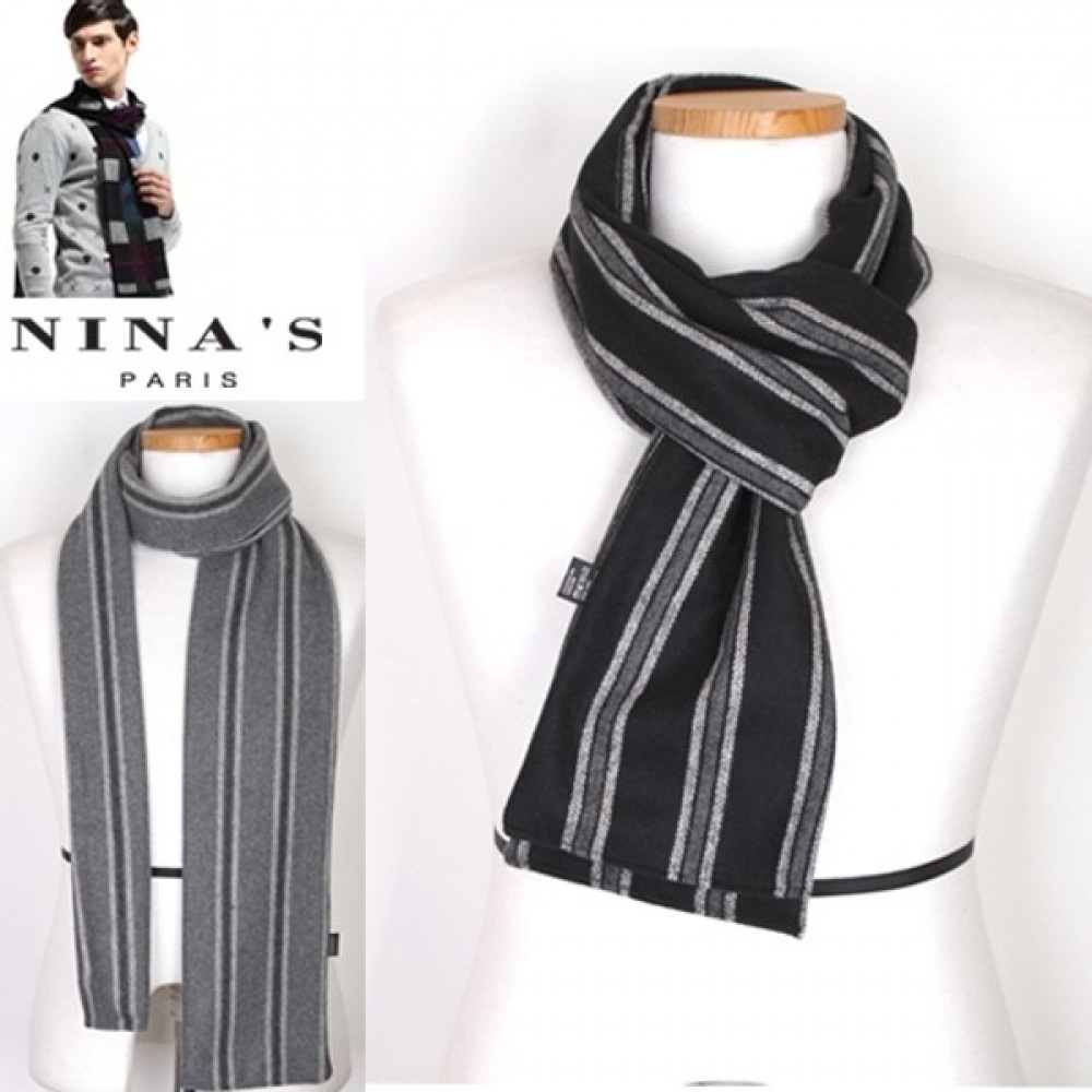 (Ninas Paris) カジュアルスーツフィットウール混紡柄ストールメンズマフラー (9SS006)