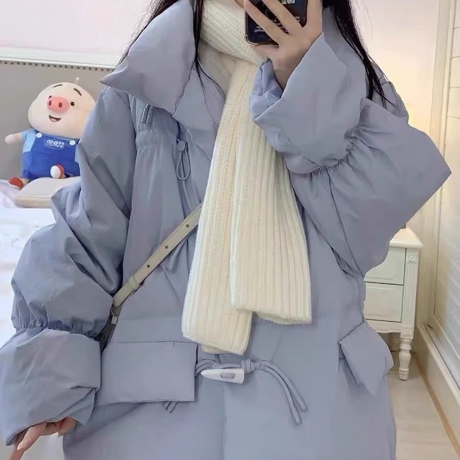 レディースダウンジャケットプチ2025年新作韓国風ルーズホーンボタンジャケット秋冬用ショートコート