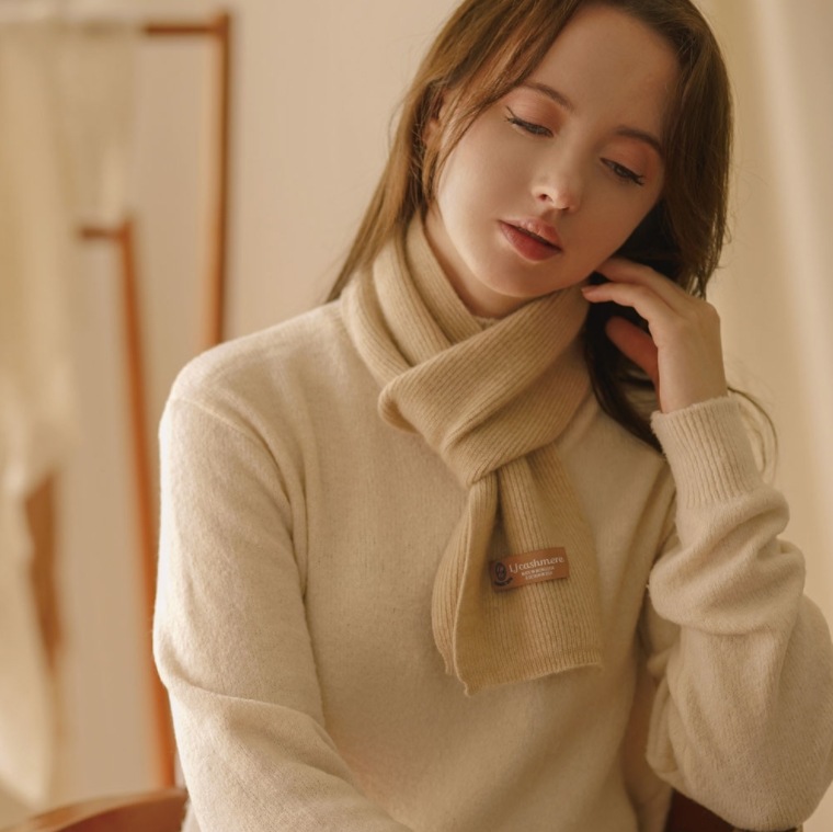 [LJ CASHMERE] Basic Golji Knit Muffler_Beige /cashmere100%cashmere