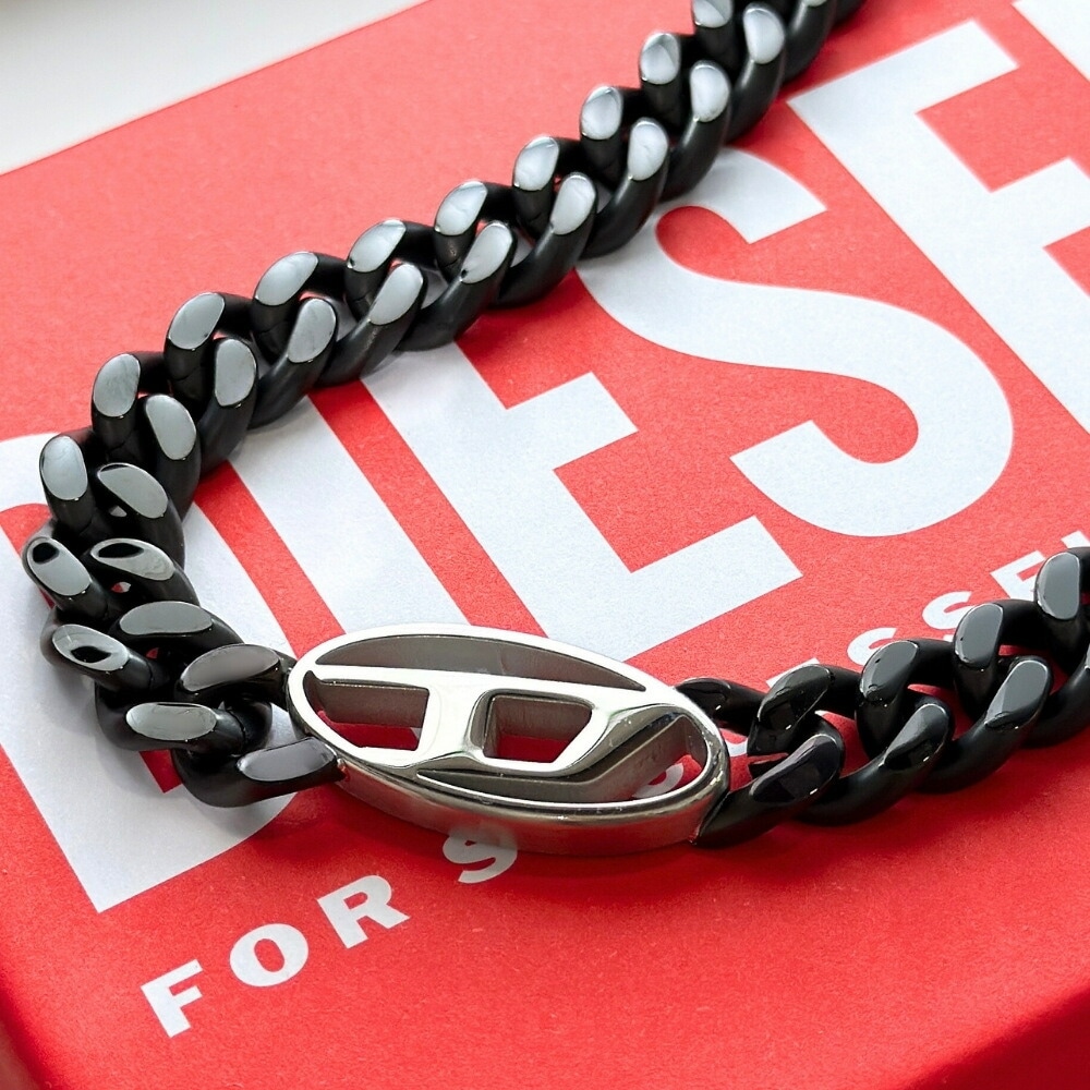 DIESEL ディーゼル ネックレス メンズ チェーン 太め 重厚 ステンレス ブラック シルバー ロゴリンク おしゃれ かっこいい ブランド アクセサリー 誕生日 記念日 ギフト DX1610931