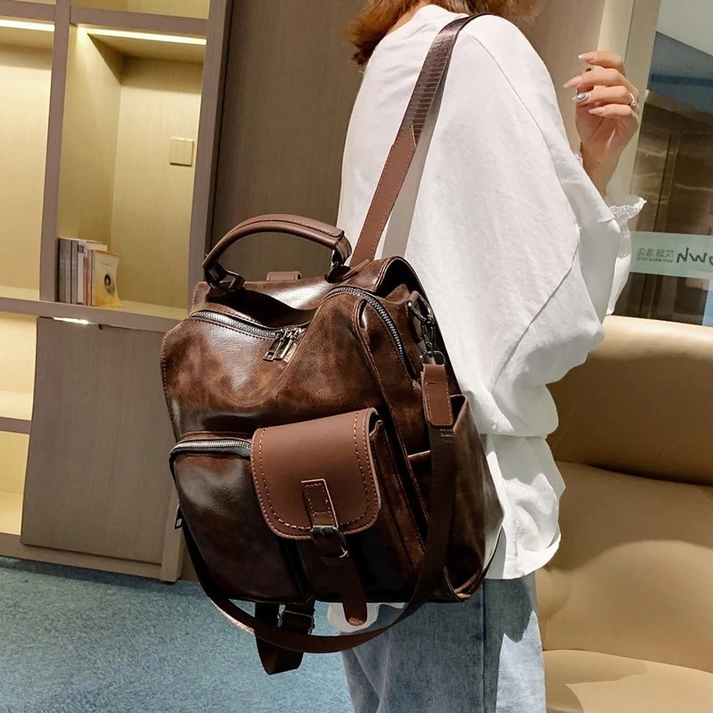 レトロ レディースバッグ リュックサック レディース pu 通勤通学 可愛い 旅行 リュックデイパック 大容量 カジュアル 黒 ブラウン B1014