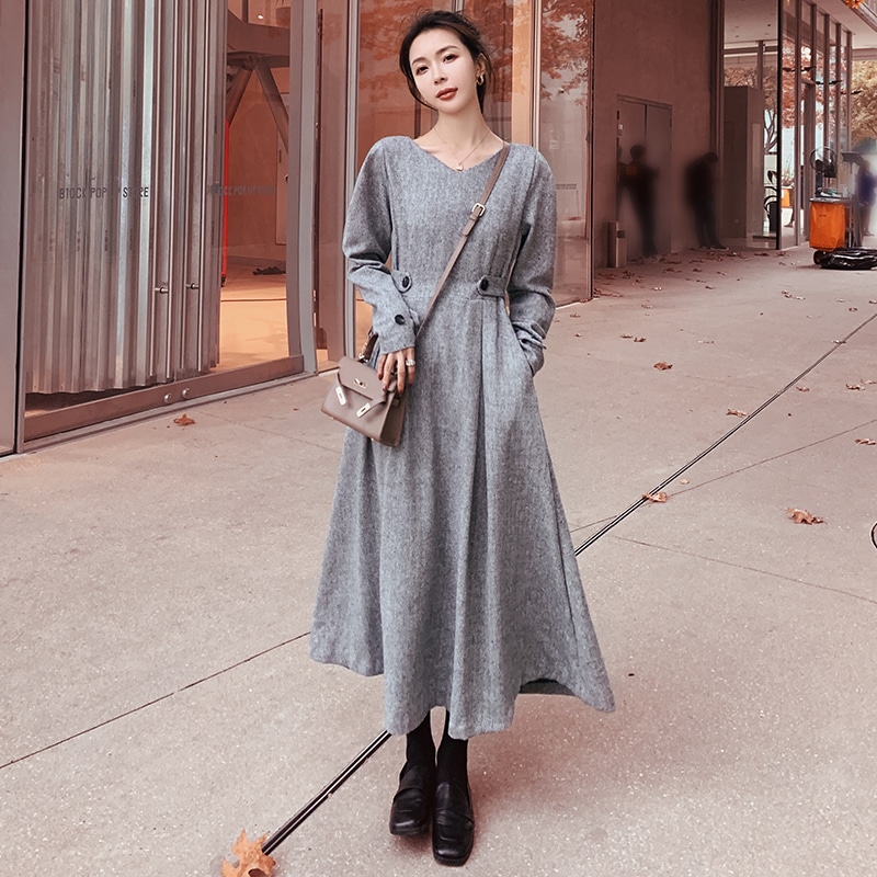 ロングワンピース グレー ワンピース スリム 細身 ストレート スマート かわいい きれいめ 9,180円