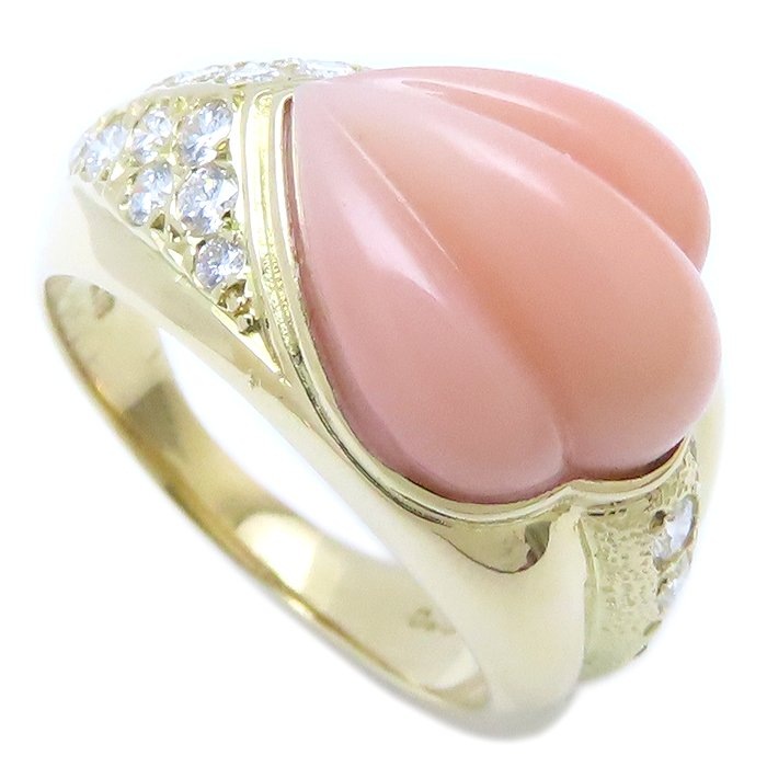 リング 指輪 サンゴ ダイヤモンド0.33ct 10号 珊瑚 K18YG イエローゴールド/294070【中古】