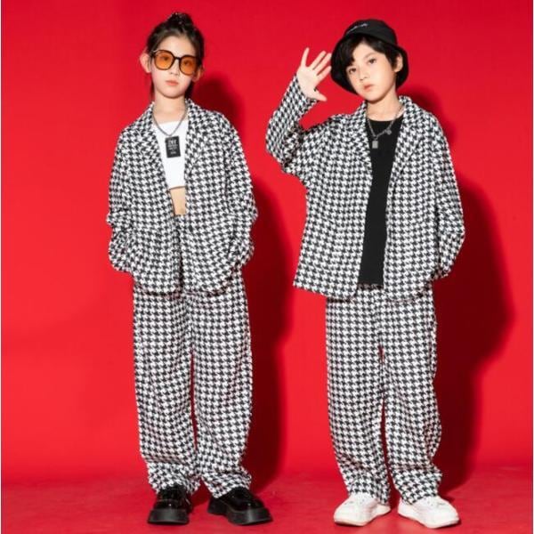 キッズ ダンス衣装 セットアップ ヒップホップ HIPHOP シャツ チェック柄 チャックパンツ 子供服 ダンス 女の子 男の子 ステージ衣装 練習着