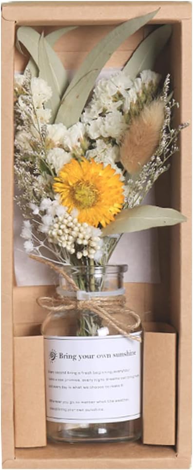 ガラスボトル入りドライフラワーブーケ グラデーション花瓶付き シンプルな北欧スタイルの造花装飾