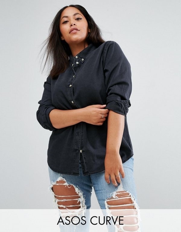 ASOS エイソス レディース 大きめサイズ ゆったりサイズ 送料無料 Black CURVE Denim Shirt in Washed Black
