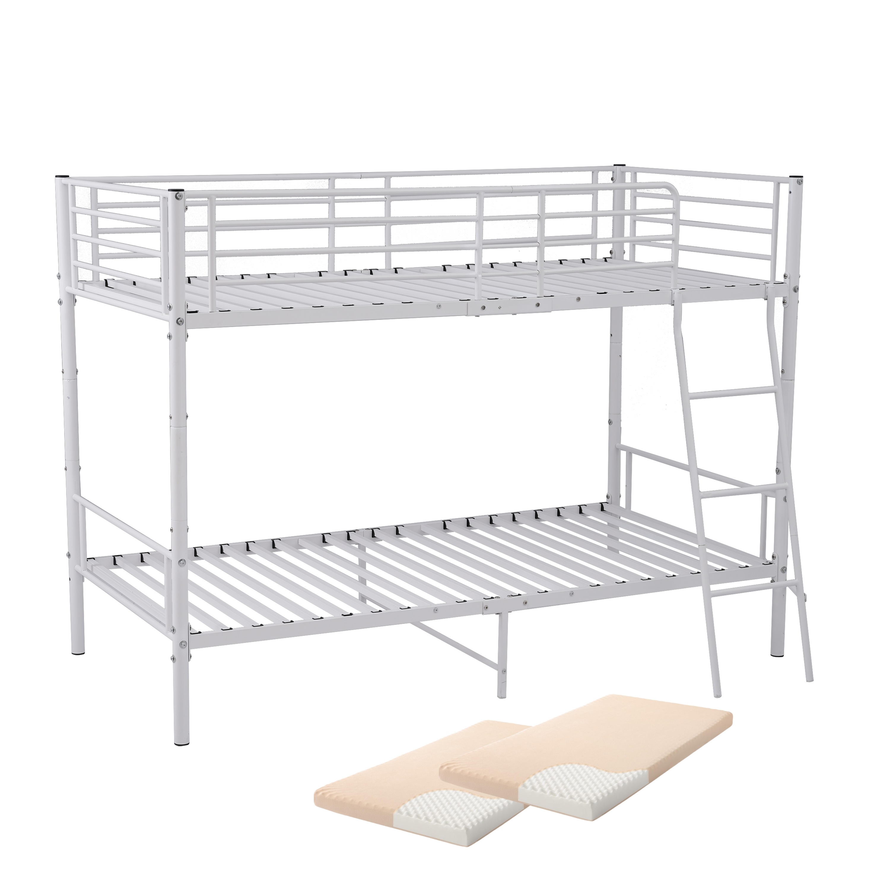 【現地発送.送.料.無.料！】【10cm厚さマット2個付き】二段ベッド ロフトベッド シングルベッド パイプ 耐震 頑丈フレーム 大人ベッド 子供部屋 社員寮 学生寮 耐荷重150kg ミドルタイプ