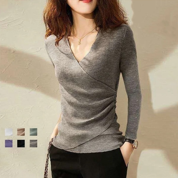 【女性大人気】 カジュアル プルオーバー 無地 切り替え レイヤード Vネック Tシャツ