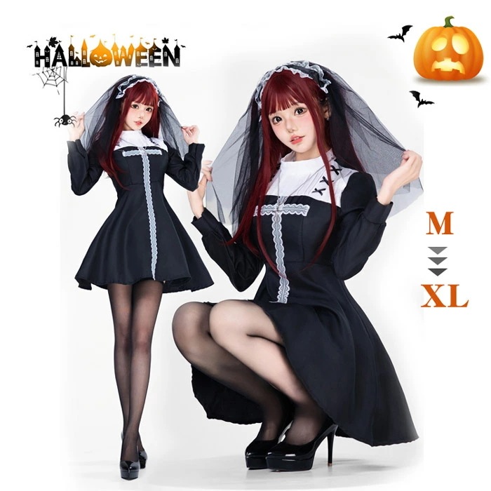 仮装舞踏会 女性用 ワンピース ゴシック風 鬼花嫁姿 ダーク風シスター魔女 吸血鬼 ハロウィン衣装 パーティー イベント コスチューム 学園祭 be353c0c0m6