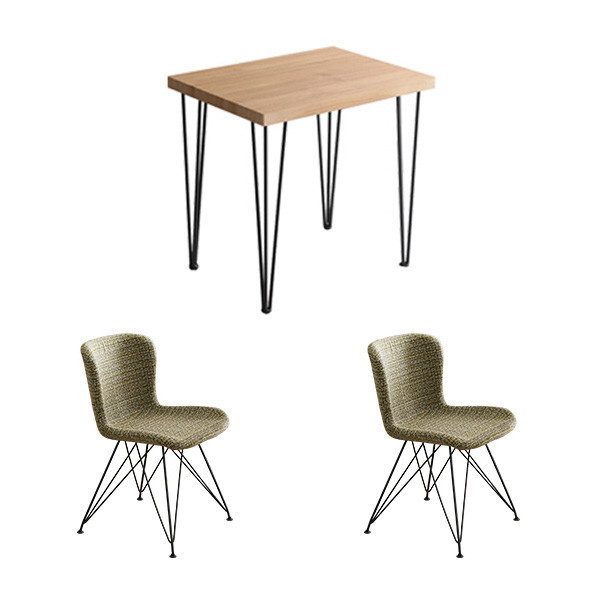 ホームテイスト SH-22-FFD3 ファブリックダイニングチェア2脚 75cm幅テーブル 3点セット SH/イエロー メーカー直送