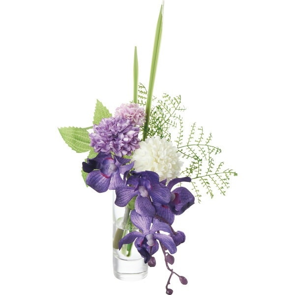 (ギフト)ガラスウォーター供花 モカラ&マム(造花) パープル