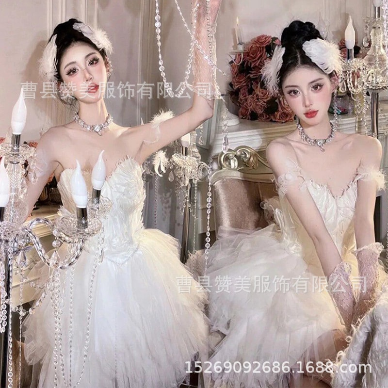 フォトスタジオテーマダイヤモンドスワンスタイル写真衣装ホワイトバレエガールノーブルアート写真撮影ブトップドレス 6,134円